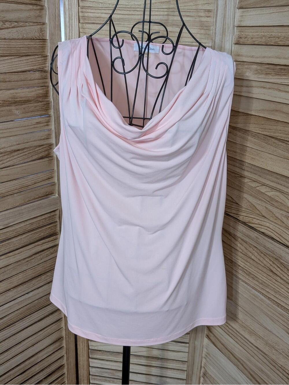 Calvin Klein woman sleeveless top XL Pink Raffle Scoop Neck Stretch